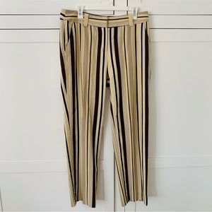 August Silk Linen Brown/Cream Stripe Pants Size 10
